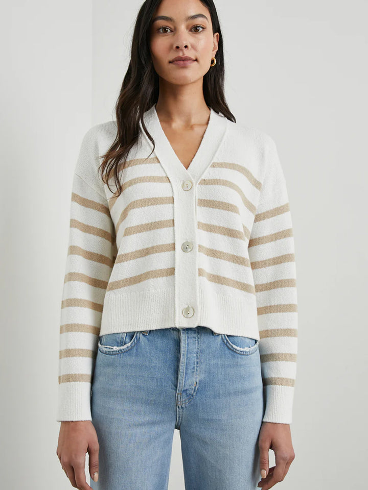 Geneva Cardigan in Sand Stripe