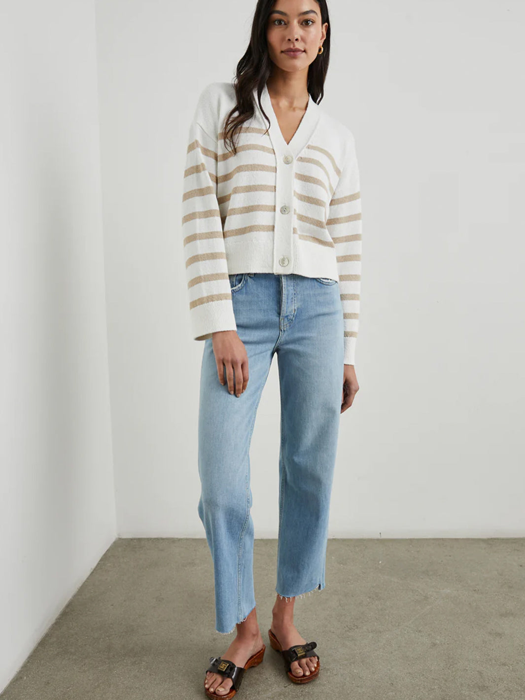 Geneva Cardigan in Sand Stripe