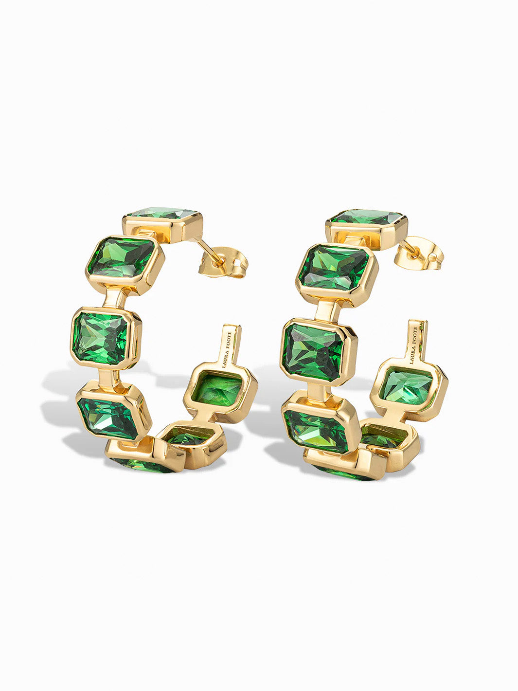 Gesu Hoop Earrings in Emerald Green Cubic Zirconia and Yellow Gold