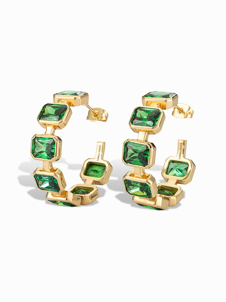Gesu Hoop Earrings in Emerald Green Cubic Zirconia and Yellow Gold