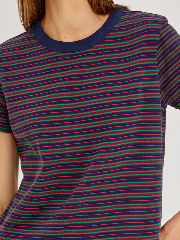 Girlfriend T-Shirt in Maroon Navy Stripe