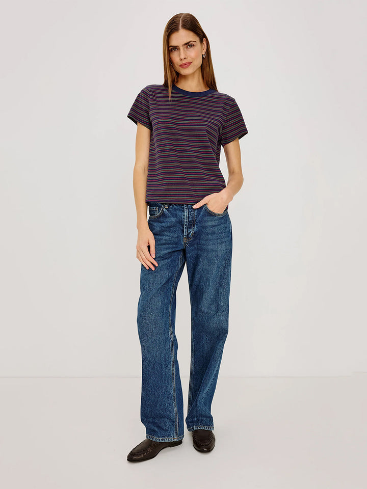 Girlfriend T-Shirt in Maroon Navy Stripe