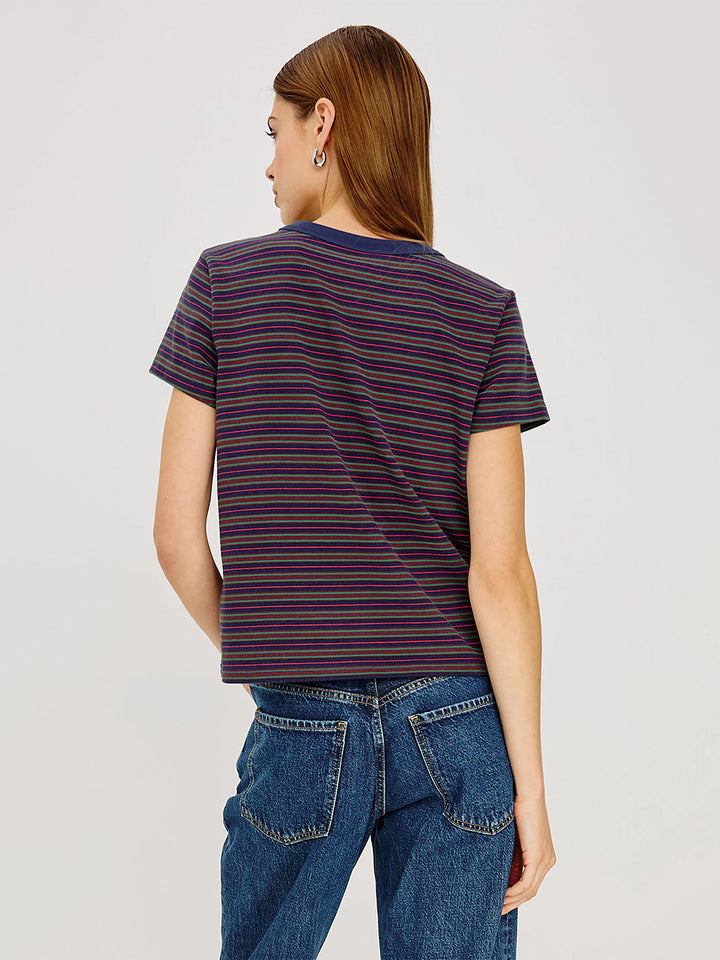 Girlfriend T-Shirt in Maroon Navy Stripe