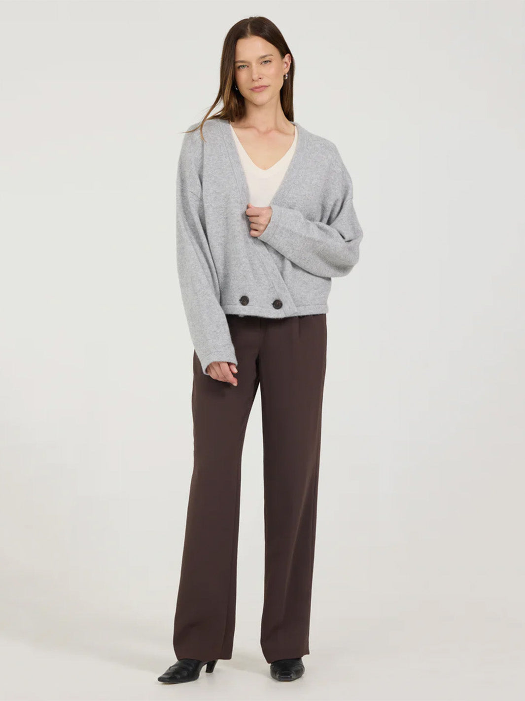 Giselle Cashmere Cardigan in Heather Grey