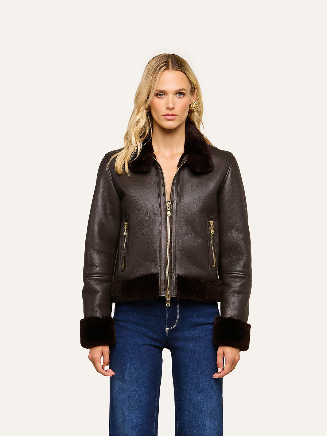 Glacia Shearling Jacket in Dark Java