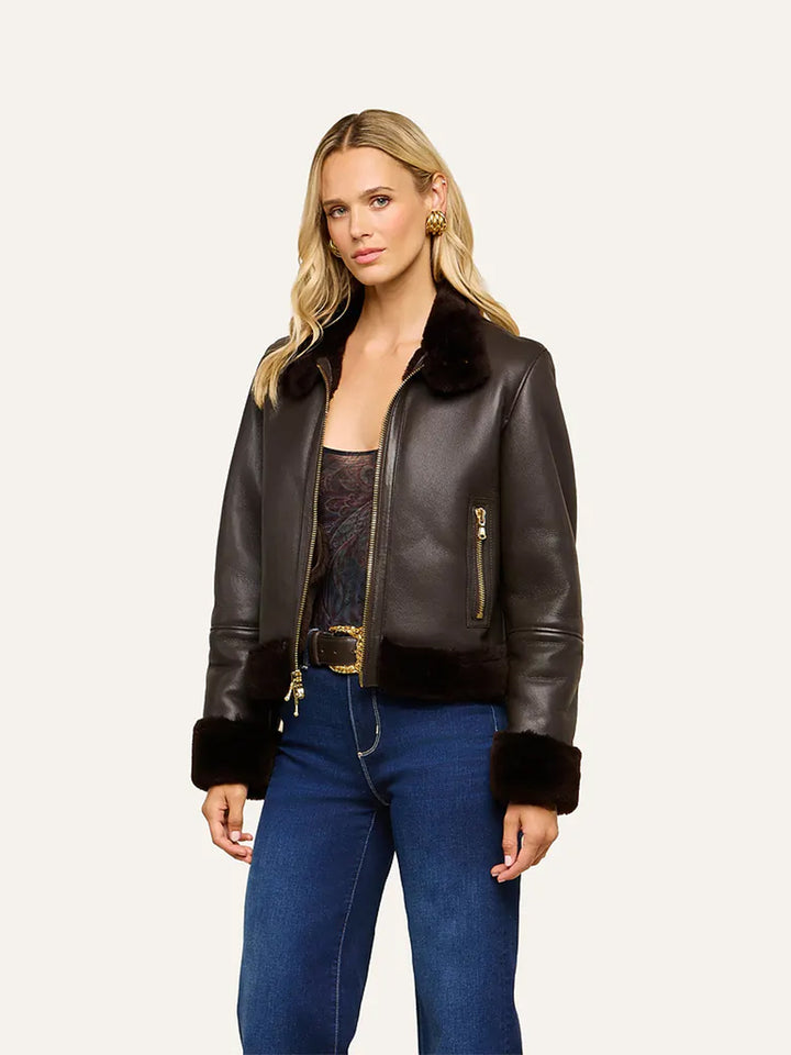 Glacia Shearling Jacket in Dark Java