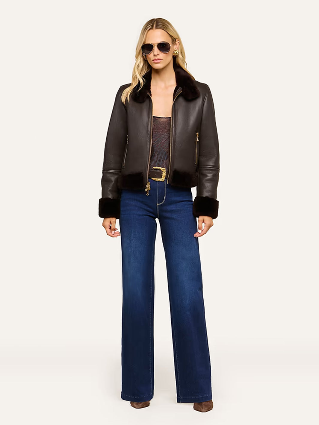 Glacia Shearling Jacket in Dark Java