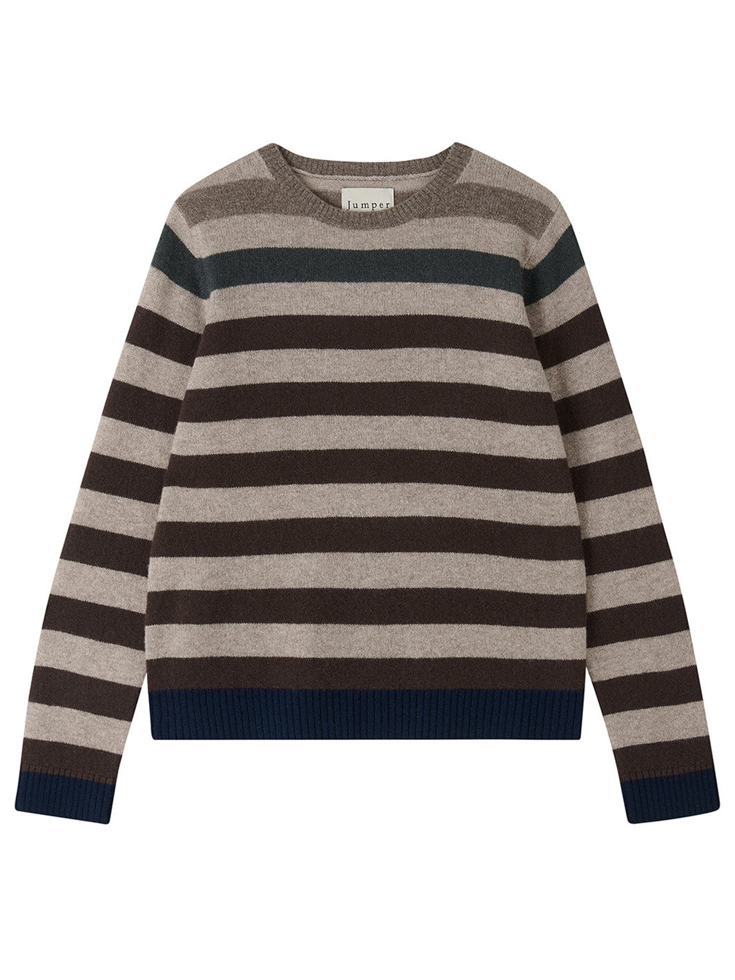 Cashmere Gradient Stripe Crew in Organic Light Brown