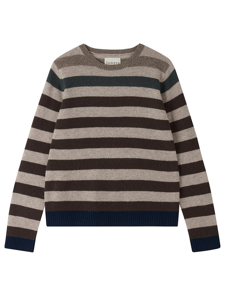 Cashmere Gradient Stripe Crew in Organic Light Brown