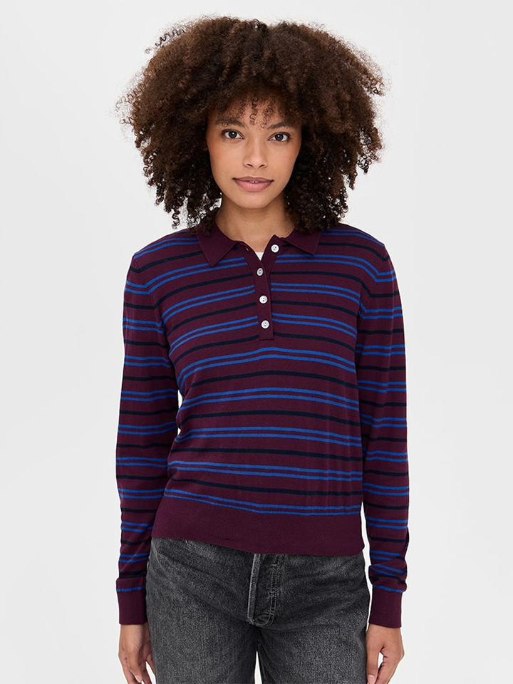 Greta Top in Claret Azure Stripe