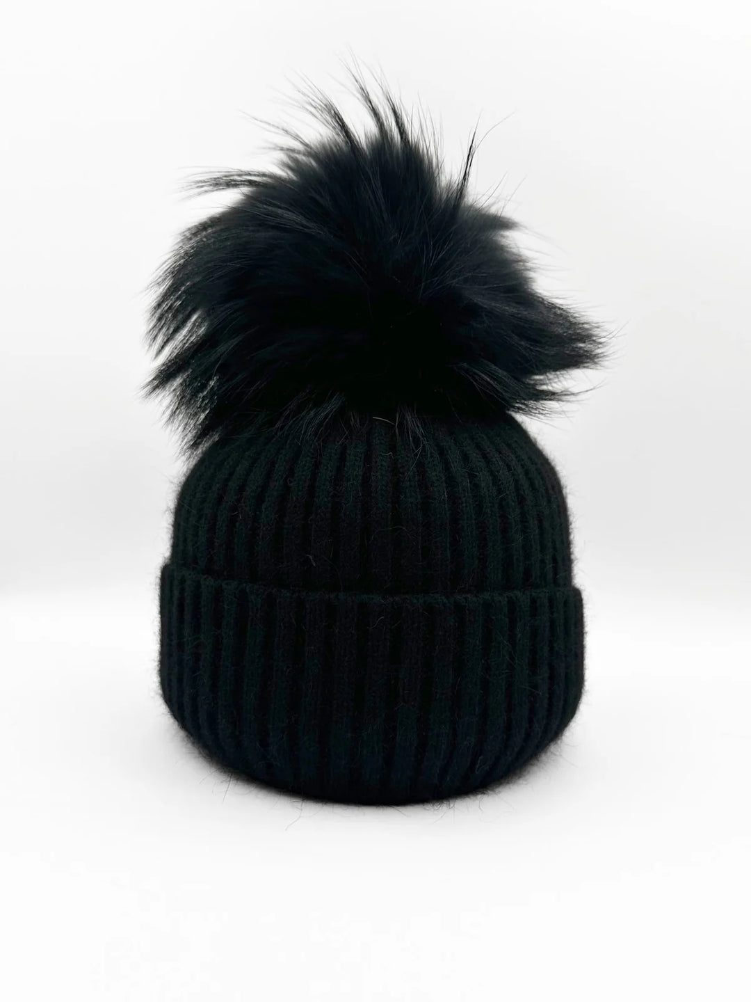 Angora Wool Blend Ribbed Hat in Black