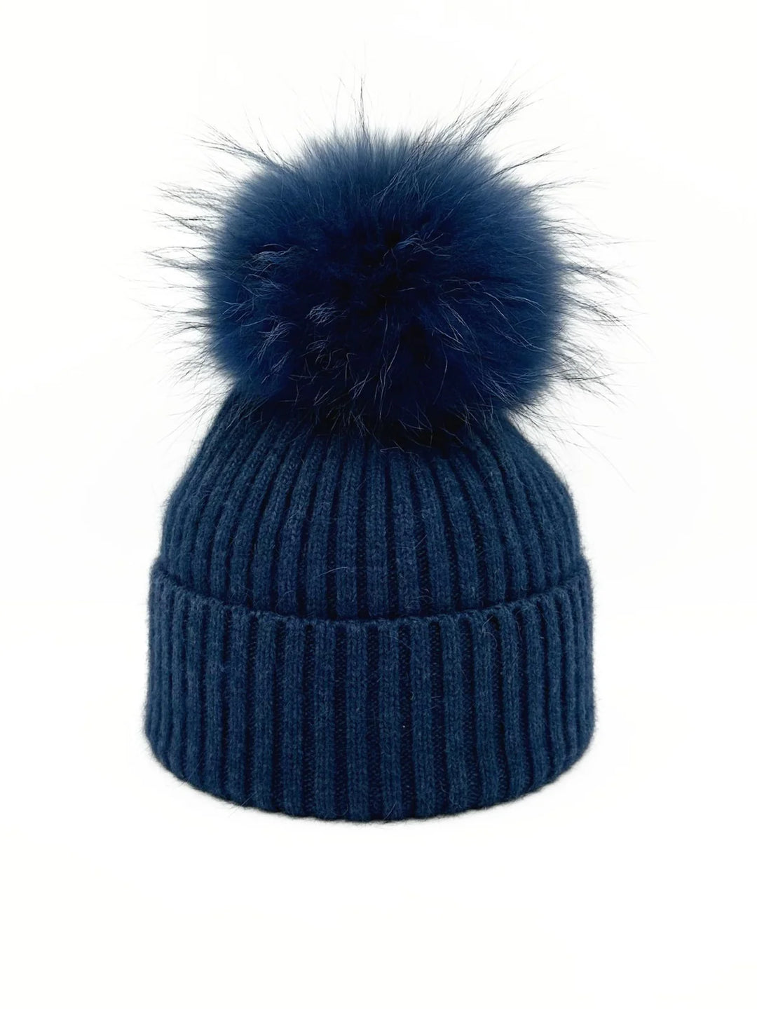 Angora Wool Blend Ribbed Hat in Navy
