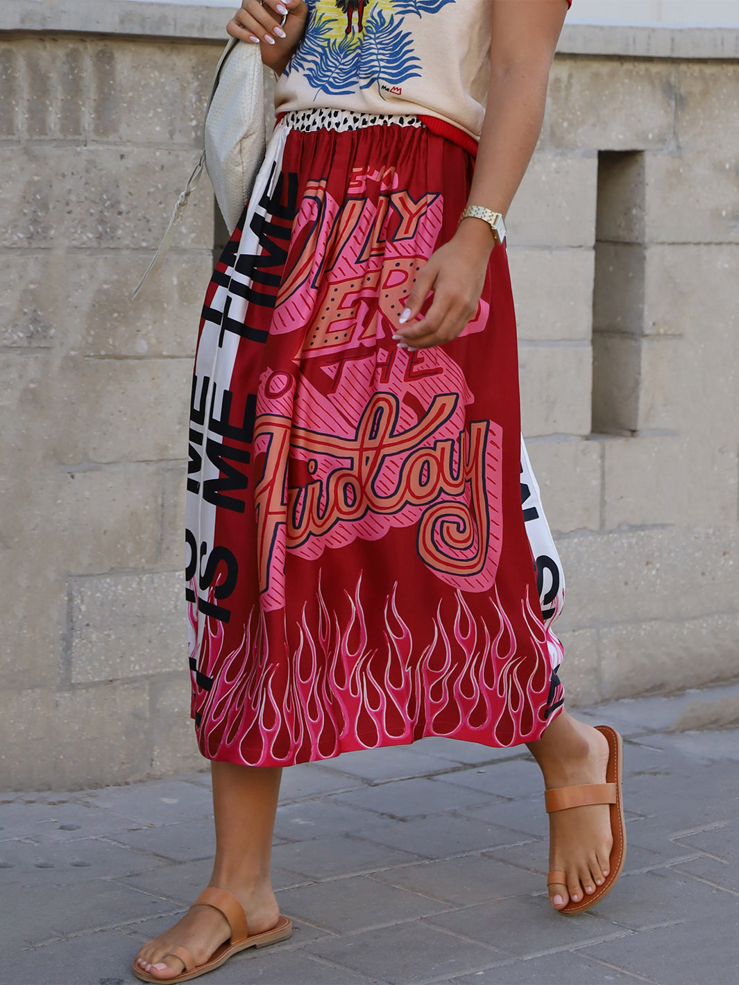 Hailey Red Printed Skirt in Fire