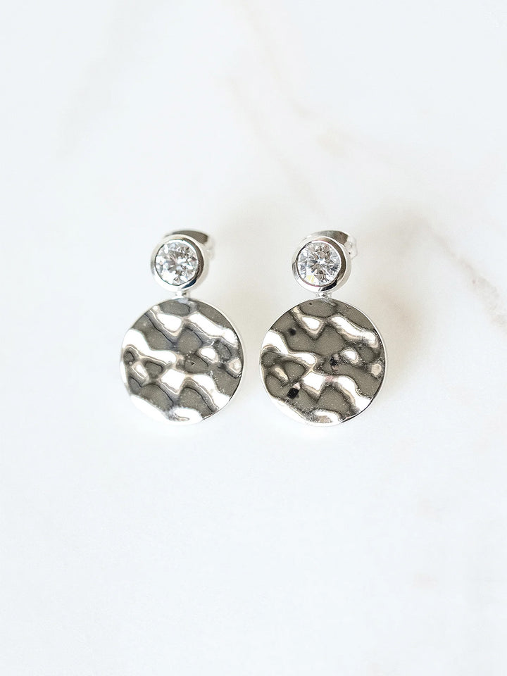 Hammered White Gold Floating Gem Stud Earrings