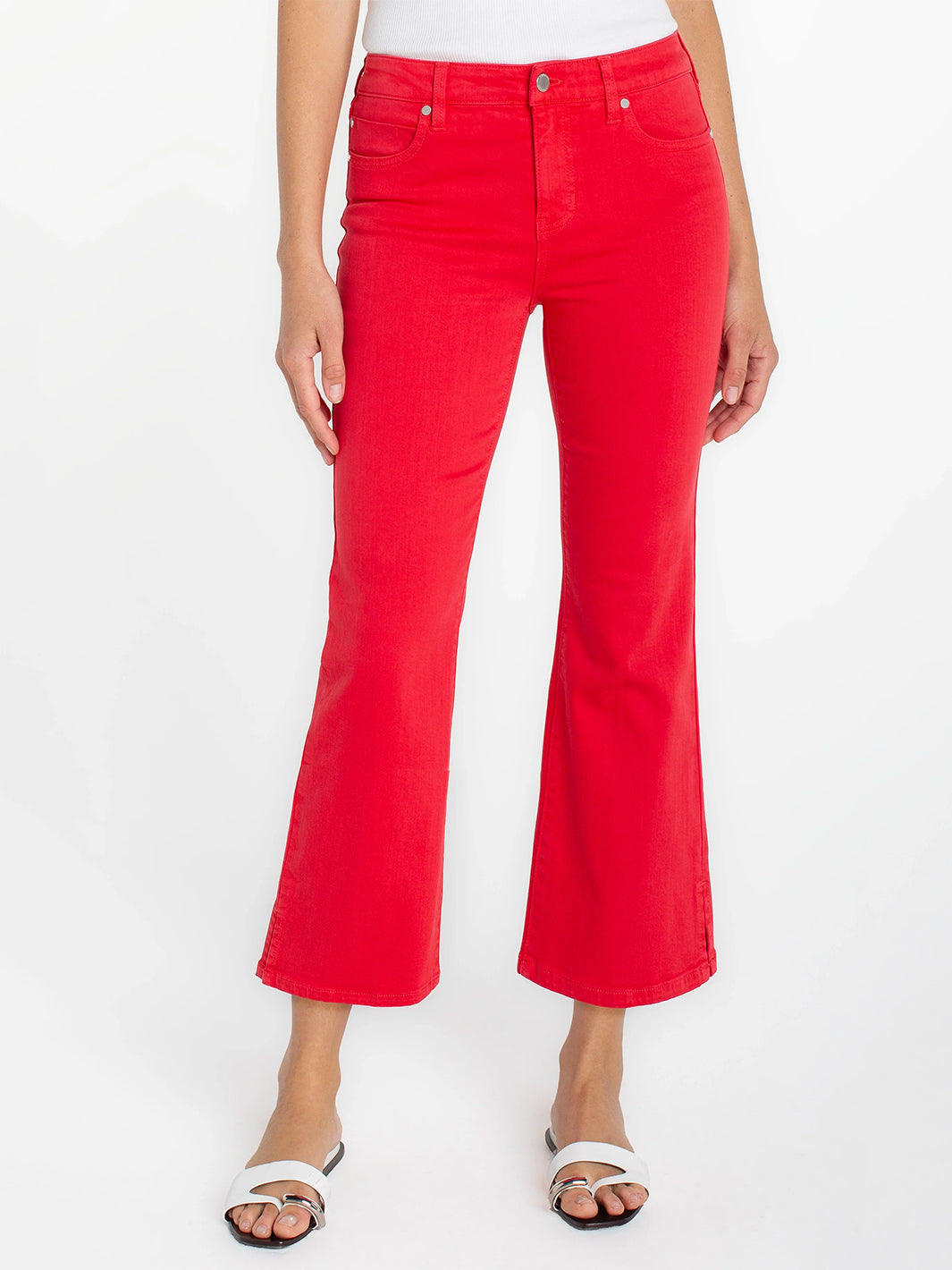 Hannah Crop Flare With Slit Hem in Cherry Rose