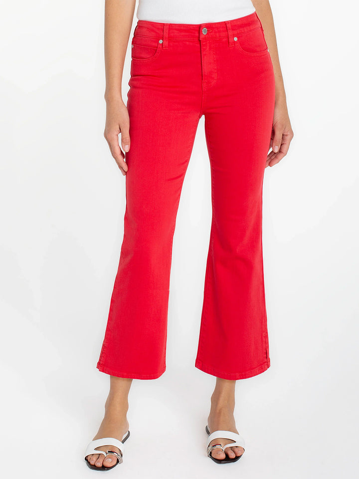 Hannah Crop Flare With Slit Hem in Cherry Rose