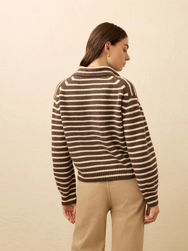 Jackson Quarter Zip in Mocha Stripe