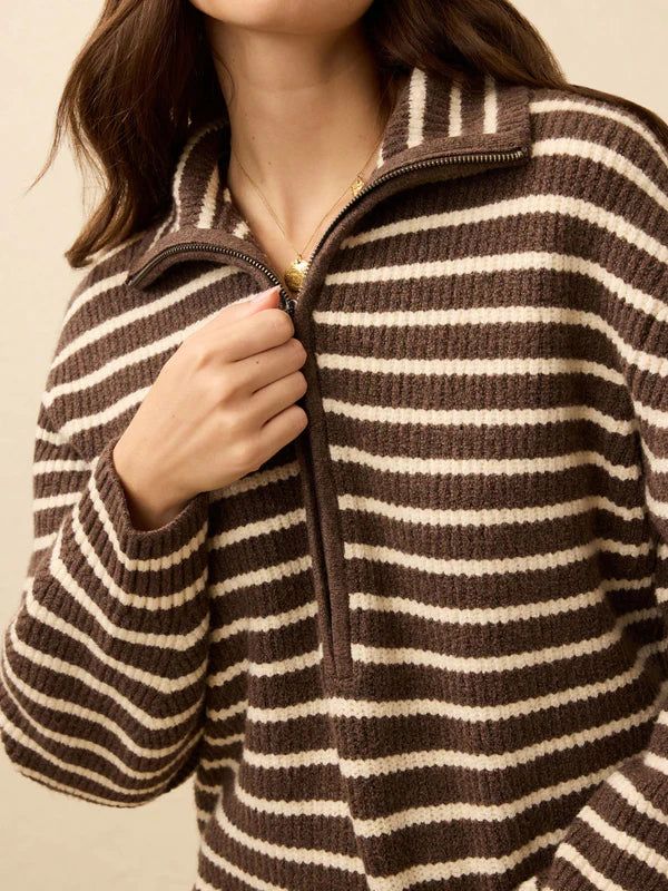 Jackson Quarter Zip in Mocha Stripe