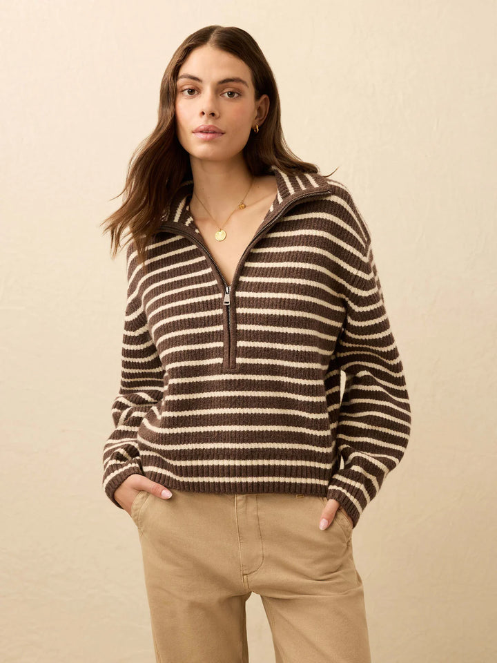 Jackson Quarter Zip in Mocha Stripe