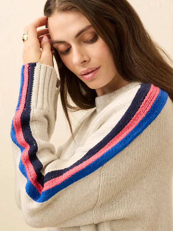 Heirloom Cotton Summit Pullover in Ice Grey Heather Stripe