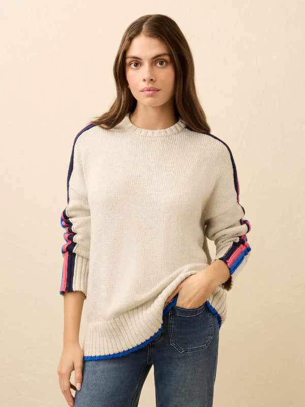 Heirloom Cotton Summit Pullover in Ice Grey Heather Stripe