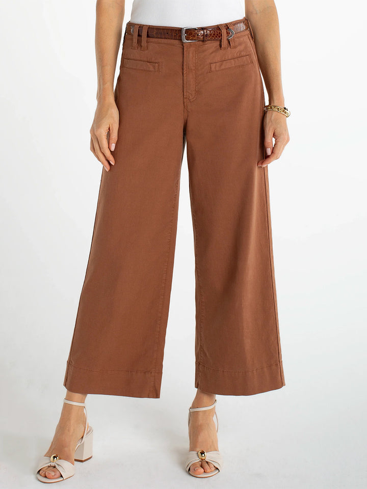 High Rise Crop Wide Leg in Mocha Brown
