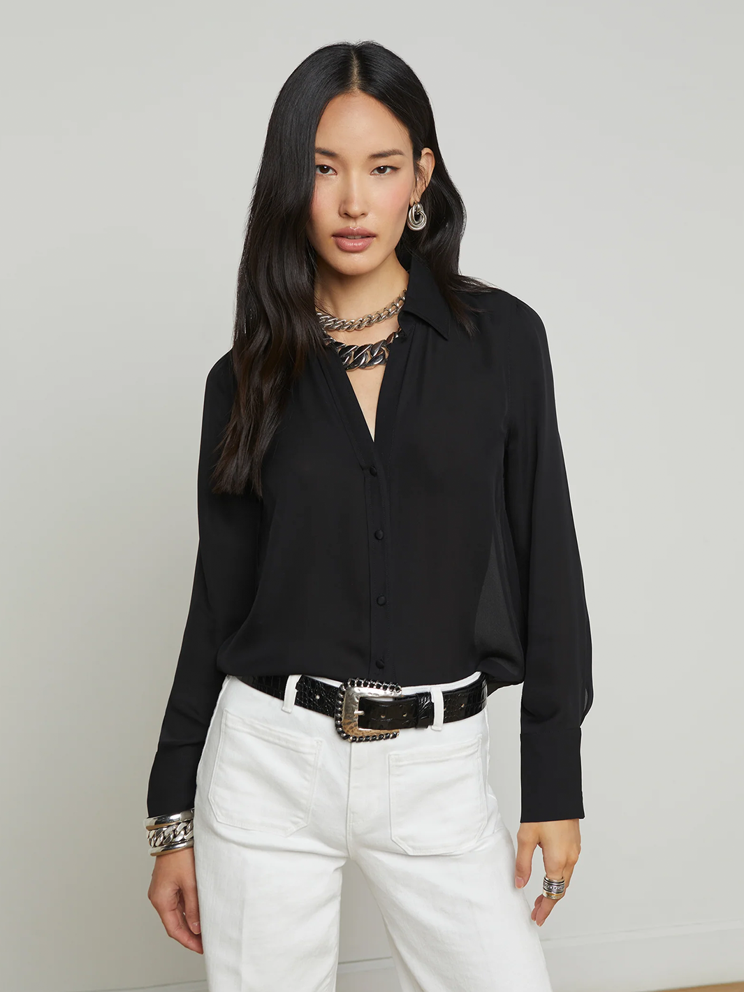 Hailie Silk Blouse in Black Dragon