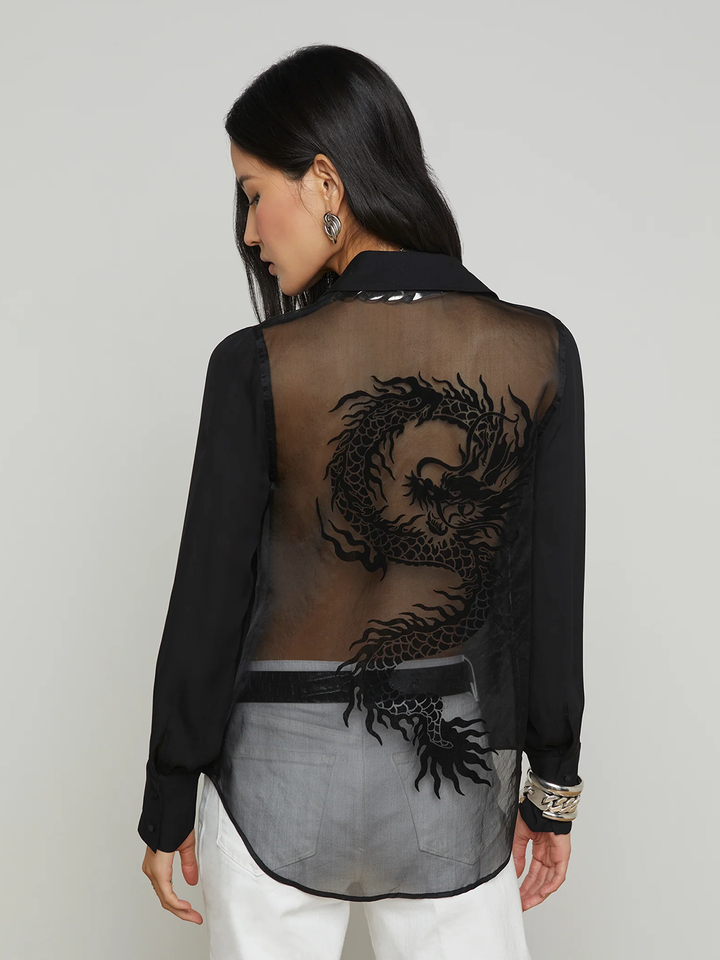 Hailie Silk Blouse in Black Dragon