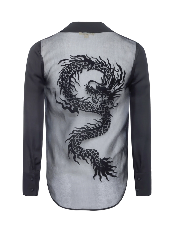 Hailie Silk Blouse in Black Dragon