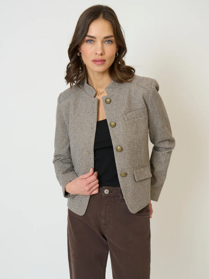 Halsey Mandarin Collar Jacket in Brown