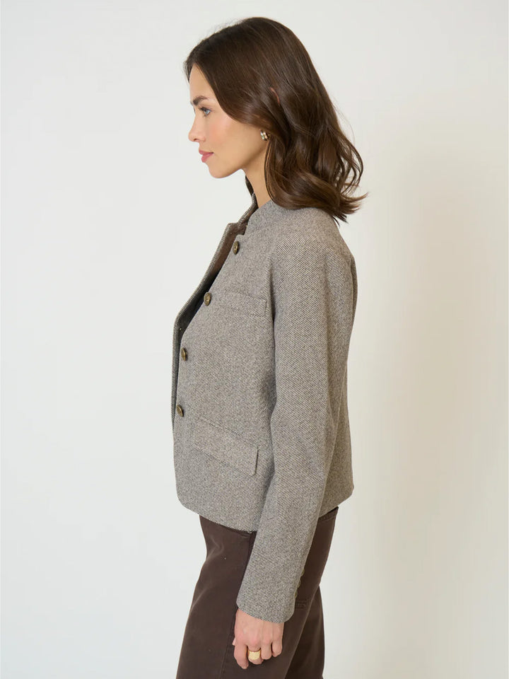 Halsey Mandarin Collar Jacket in Brown