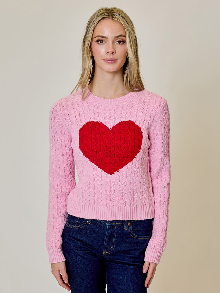 Long Sleeve Heart Crew in Taffy