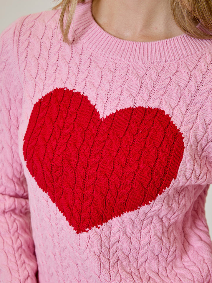 Long Sleeve Heart Crew in Taffy