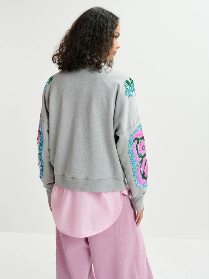 Hecrazy Embroidered Sweatshirt in Grey/Pink/Blue