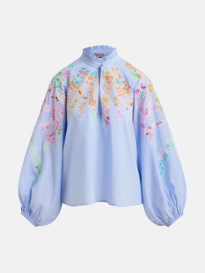 Hitrus Appliqued Detail Top in Aqua Blue