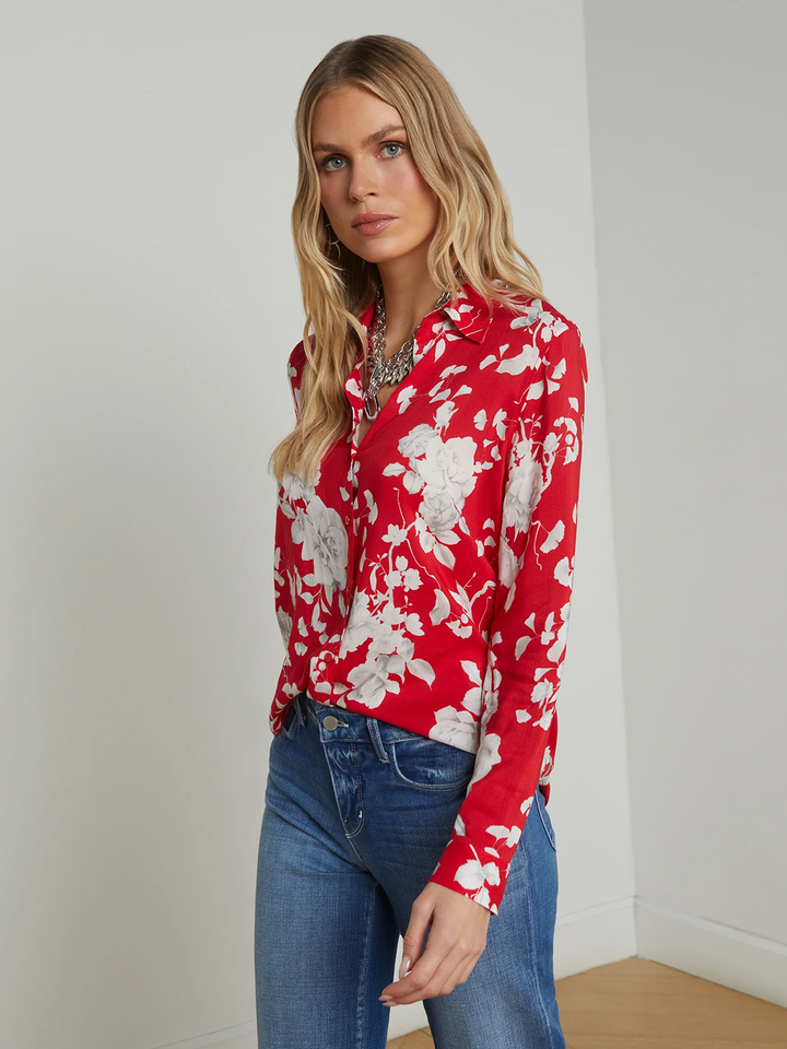 Holly Long Sleeve Blouse in Red/Ivory Ikebana