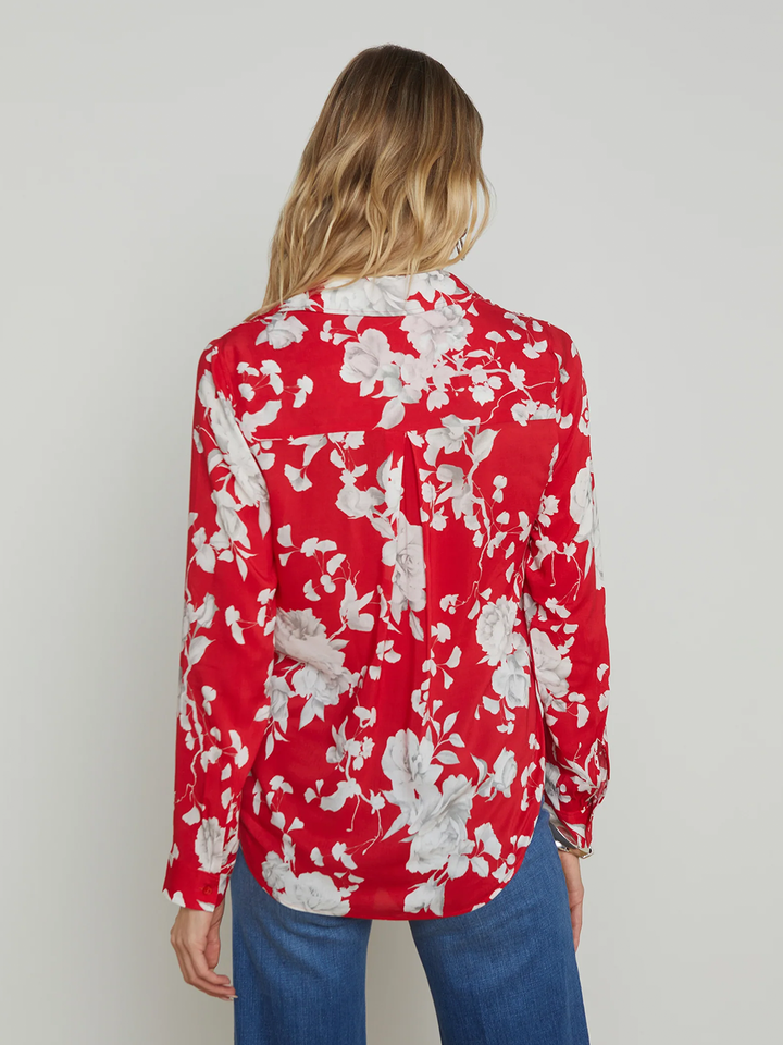 Holly Long Sleeve Blouse in Red/Ivory Ikebana