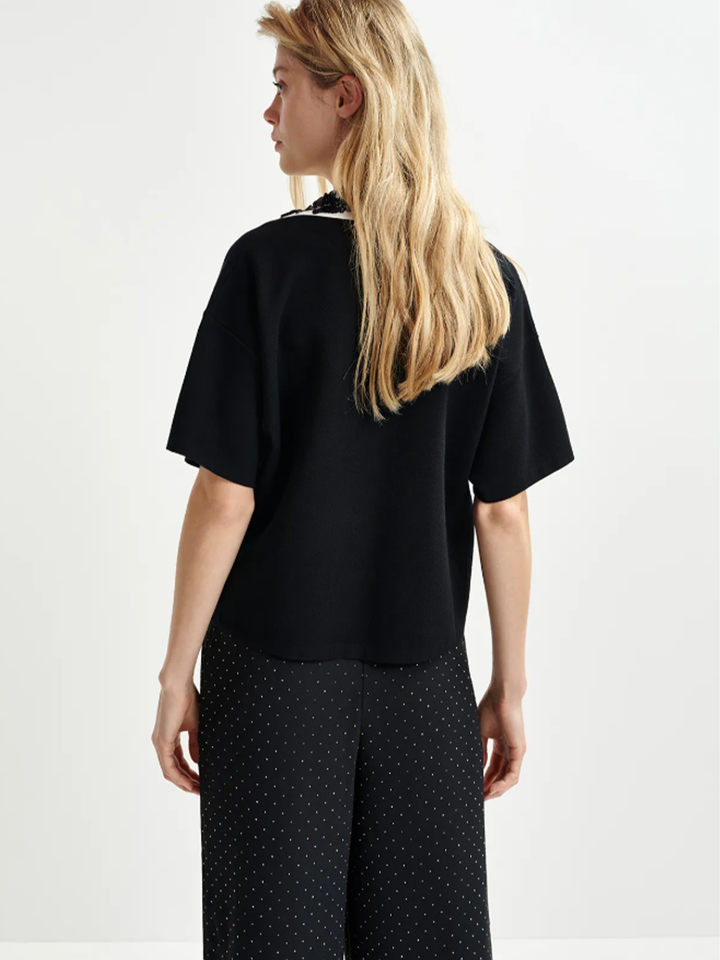 Holseau Embroidered Polo in Black