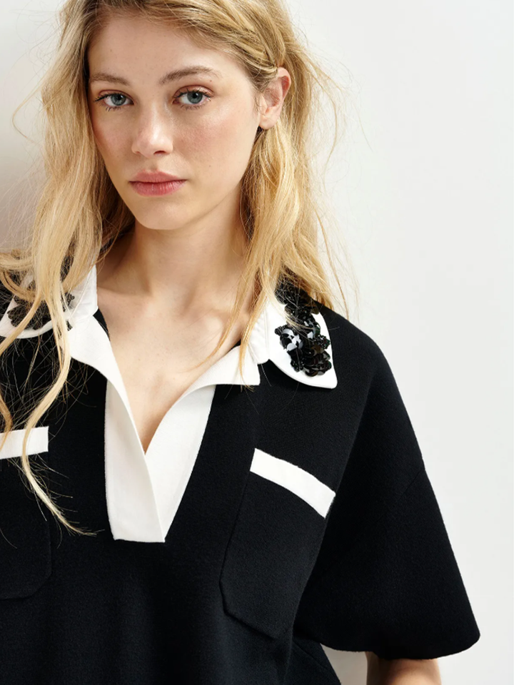 Holseau Embroidered Polo in Black