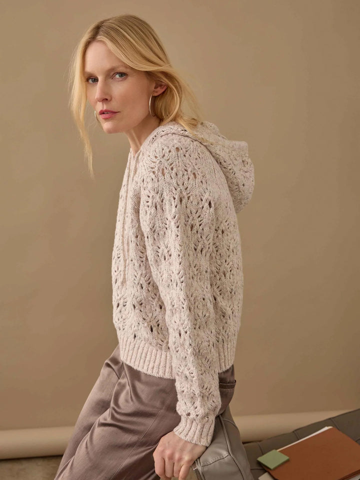 Long Sleeve Hoodie Sweater in Gardenia