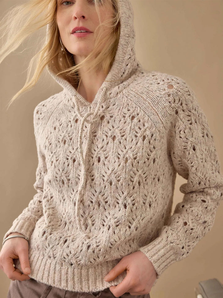 Long Sleeve Hoodie Sweater in Gardenia