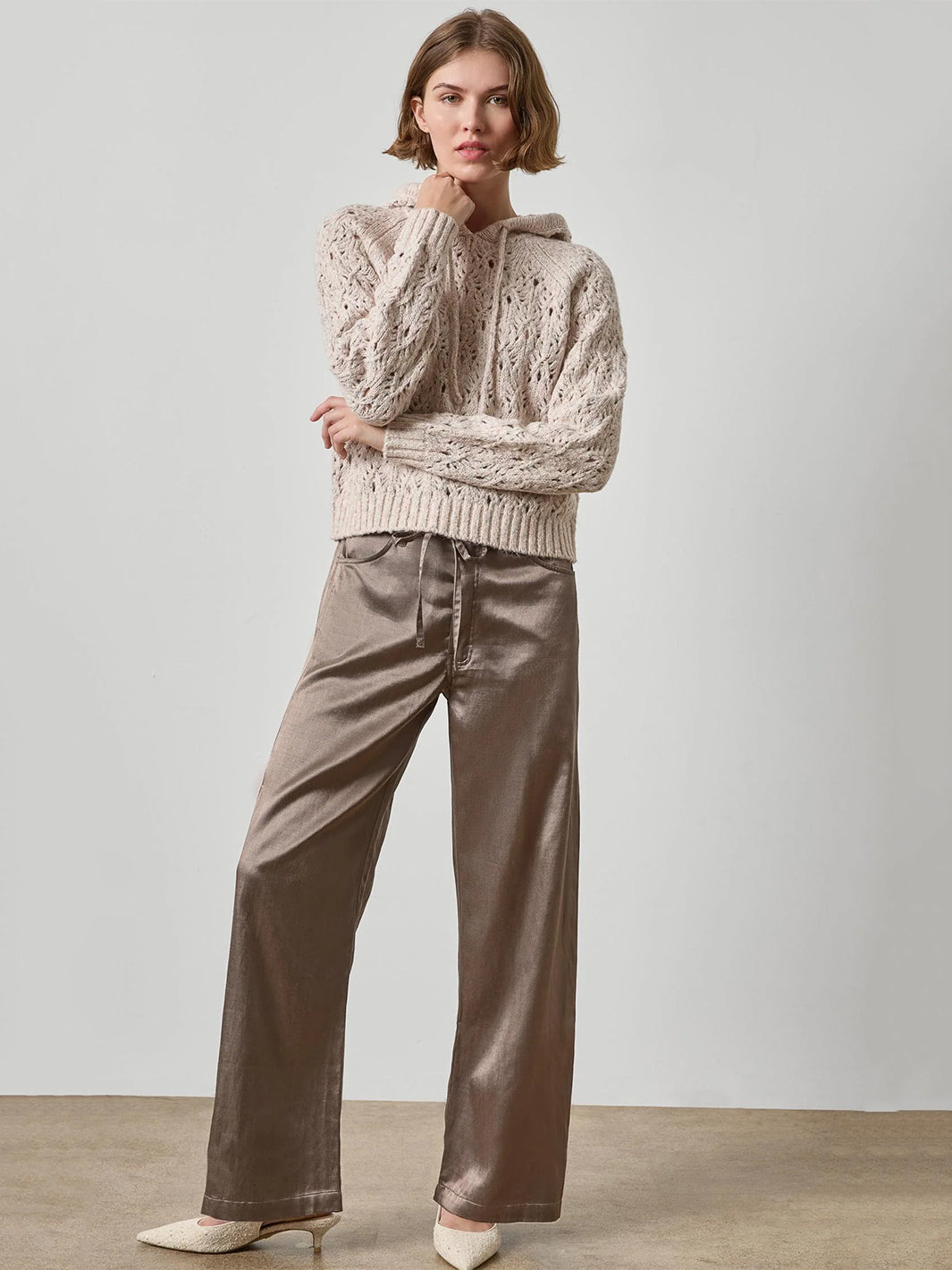 Long Sleeve Hoodie Sweater in Gardenia