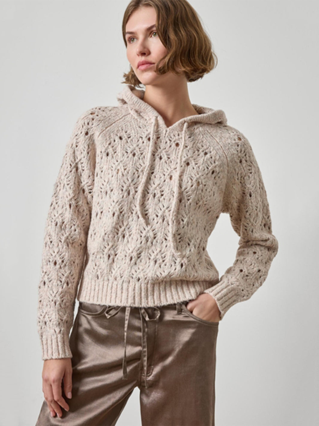 Long Sleeve Hoodie Sweater in Gardenia