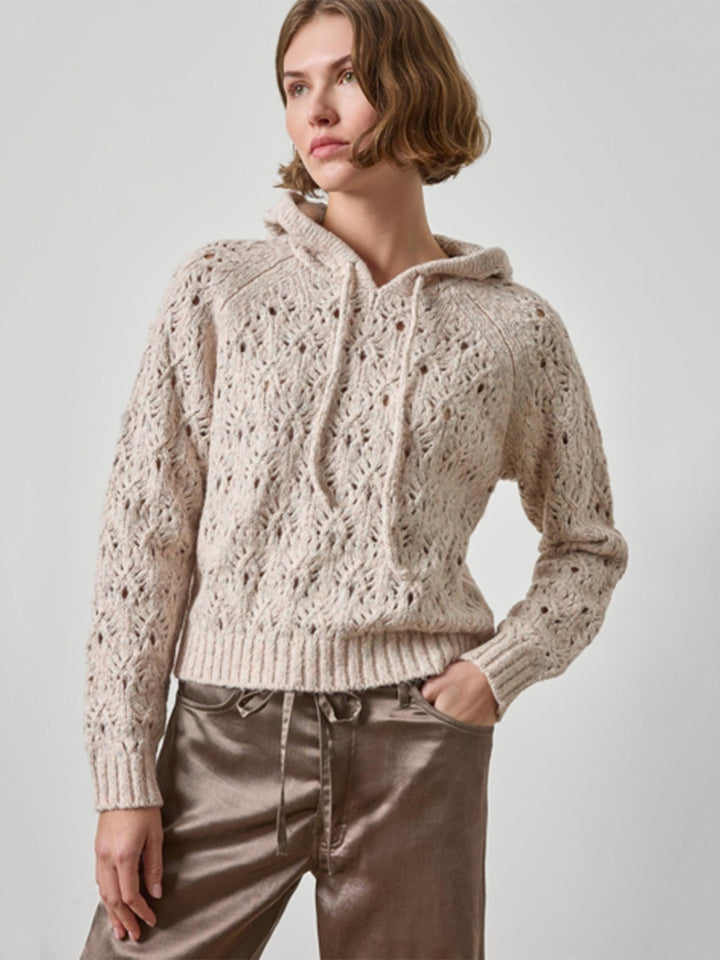 Long Sleeve Hoodie Sweater in Gardenia