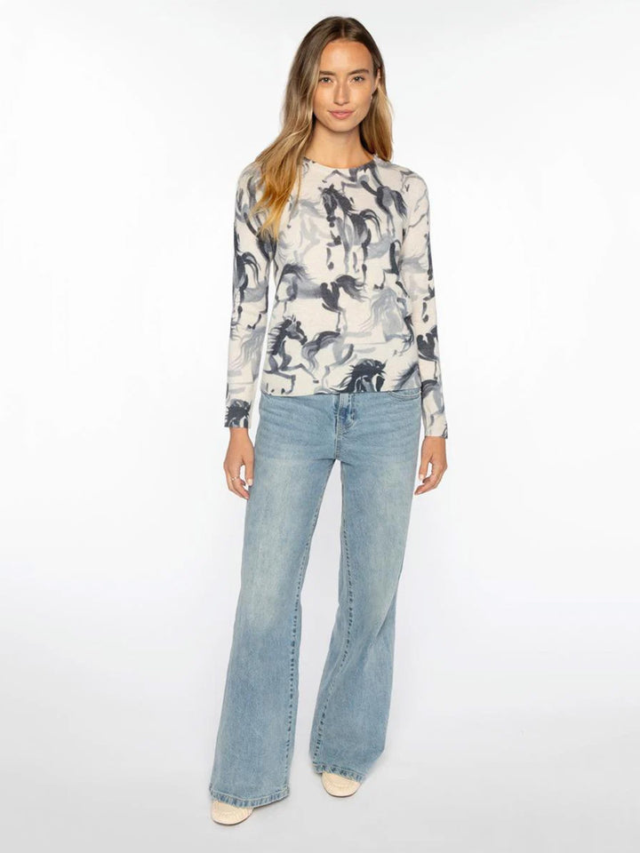 Horse Print Crew in Cloud Multi