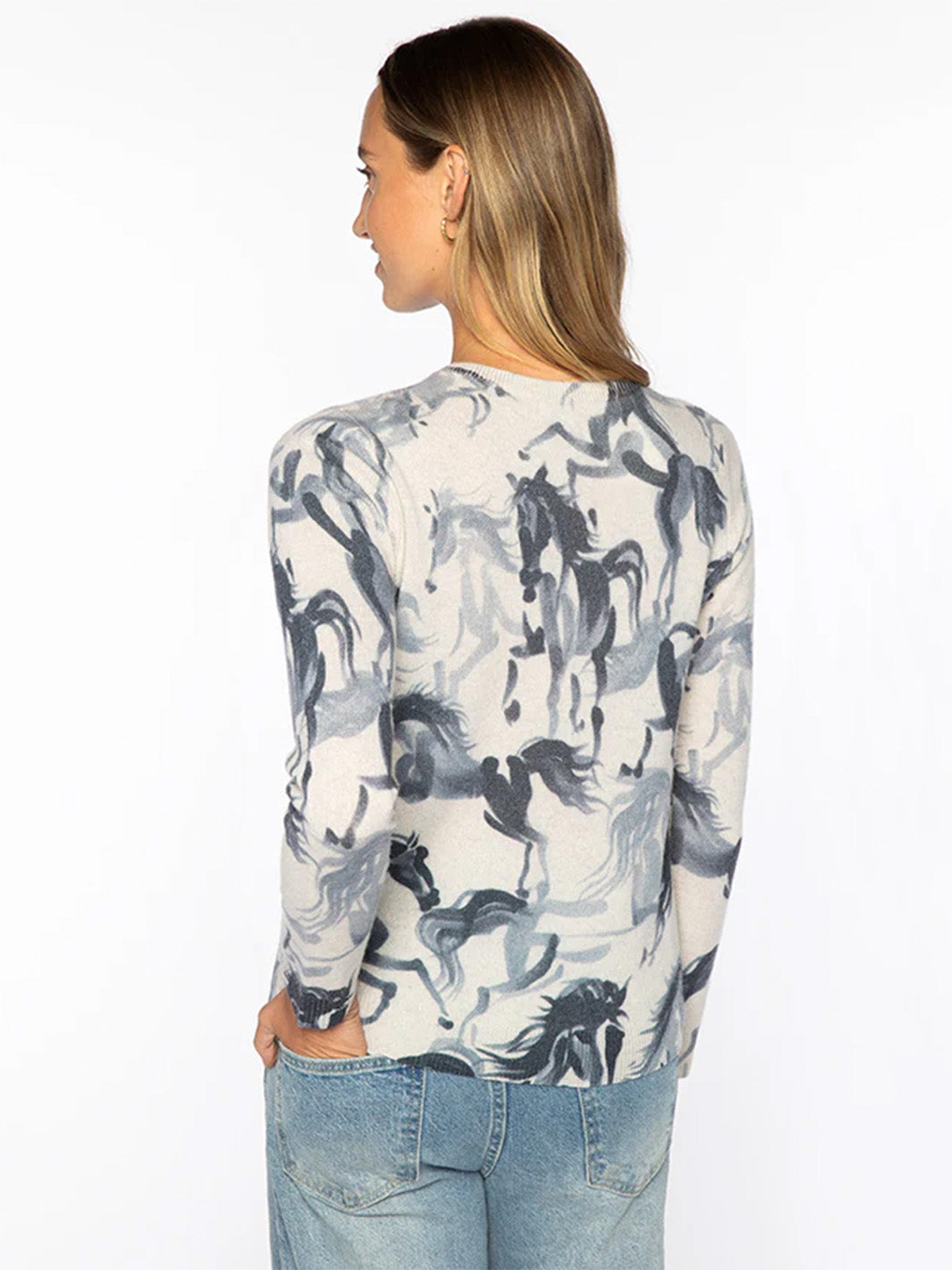 Horse Print Crew in Cloud Multi