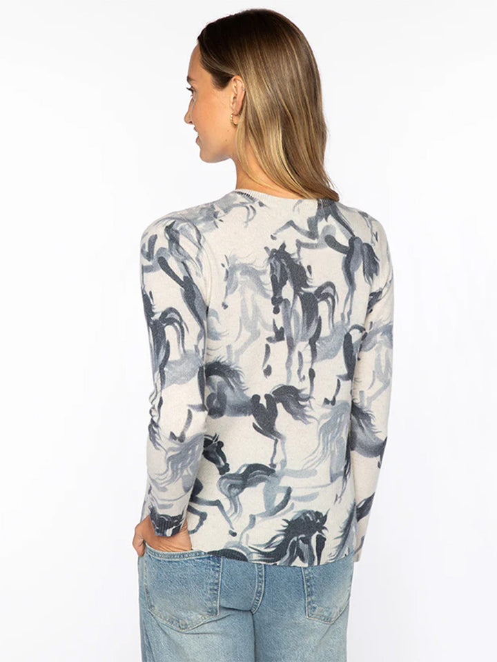 Horse Print Crew in Cloud Multi
