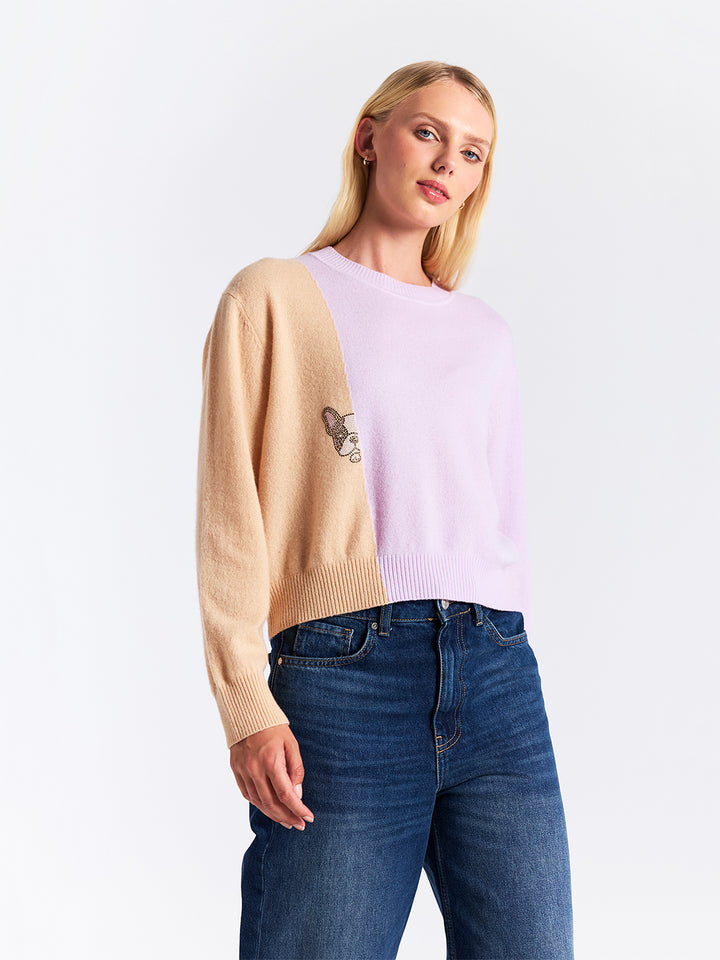 Hot Fix Colorblock Crew in Lavender/Camel