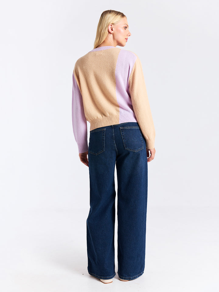 Hot Fix Colorblock Crew in Lavender/Camel