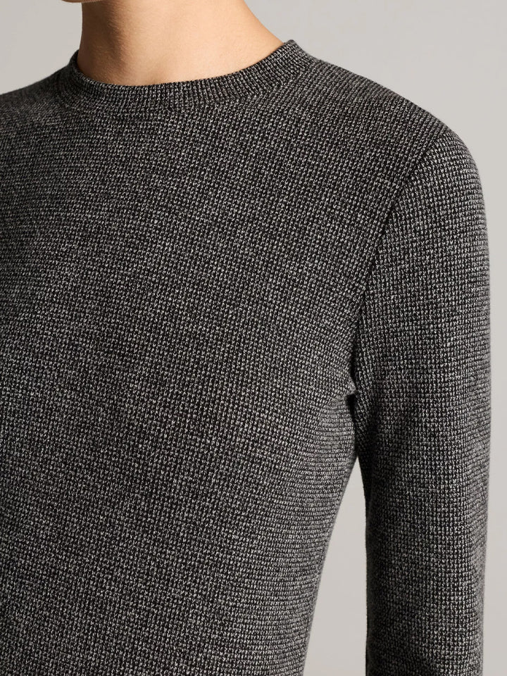 Houndstooth Italian Cotton-Blend Crew Neck Top in Medium Heather Grey